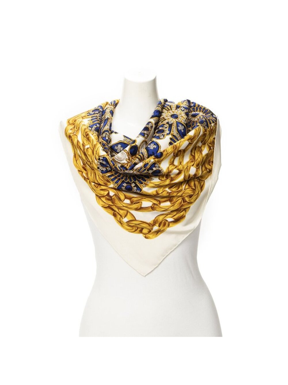 Chanel Scarf Royal Blue Gold Twill Silk